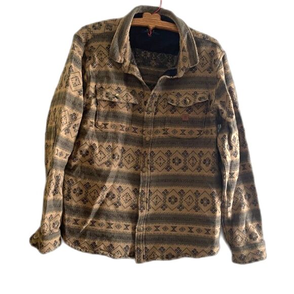Roark Shirt Mens Tan & Green Button Up Long Sleeve Organic Cotton Thick Men L - Picture 1 of 9